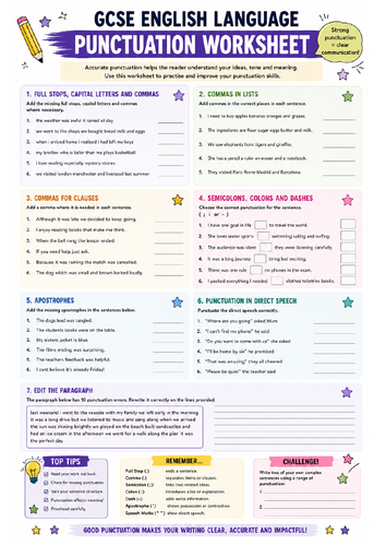 GCSE English Language Punctuation Worksheet