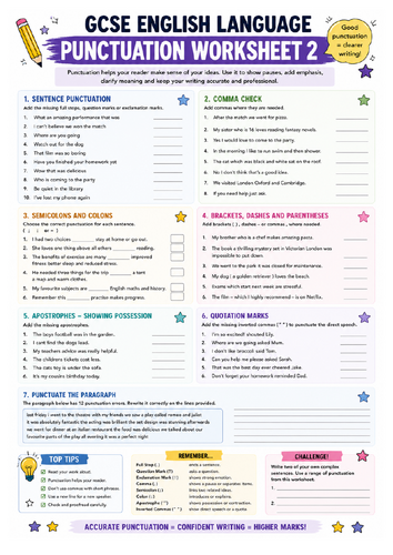 GCSE English Language Punctuation Worksheet
