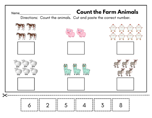 Farmyard Fun: Count & Paste Activity (2 Pages)