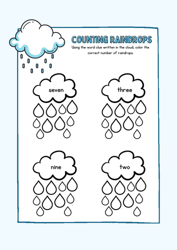 Counting Raindrops: Weather-Themed Literacy & Math (2 Pages)