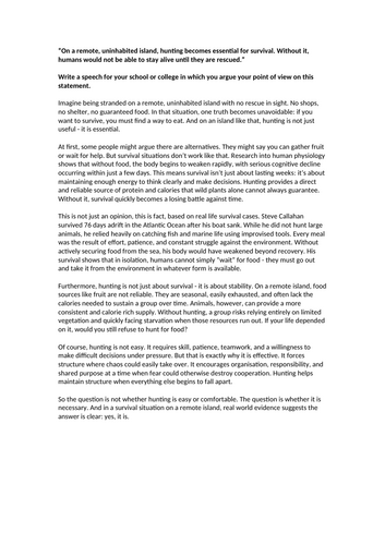 Model Answer - Persuasive Writing Hunting