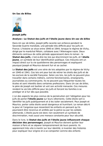 Un Sac de Billes – Joseph Joffo – The Statut des Juifs and the Yellow Star