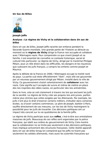 Un Sac de Billes – Joseph Joffo - The Vichy Regime and Collaboration