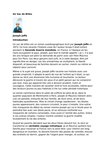 Un Sac de Billes – Joseph Joffo - Introduction