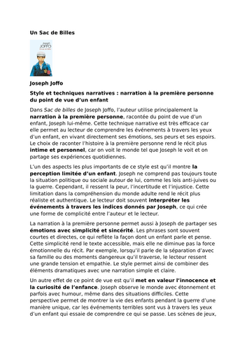 Un Sac de Billes – Joseph Joffo - First-Person Narration