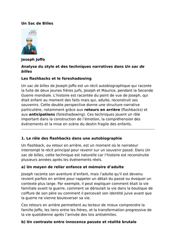 Un Sac de Billes – Joseph Joffo - Flashbacks and Foreshadowing