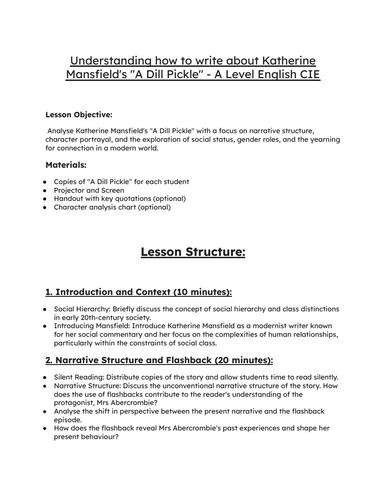 Understanding how to write about Katherine Mansfield's "A Dill Pickle" - A Level English CIE