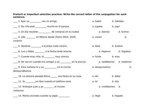 Preterit or imperfect selection practice