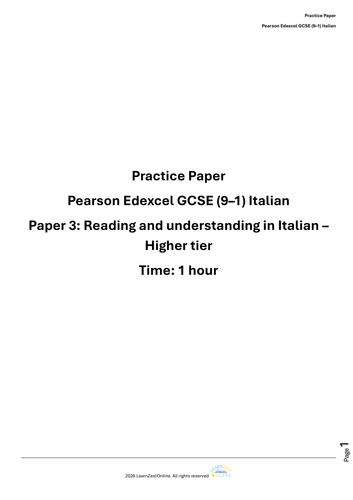 GCSE Italian (9–1) Reading Practice Paper – Higher Tier