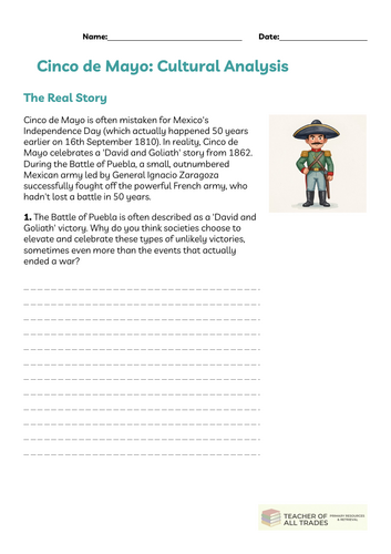 Cinco de Mayo & The Battle of Puebla | UPKS2 History & Culture | Presentation & ADAPTED Worksheets