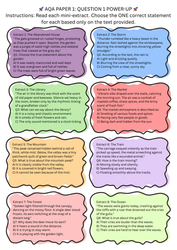NEW AQA English Language Paper 1 Question 1: Retrieval Power-Up (Multiple Choice Edition) 2026