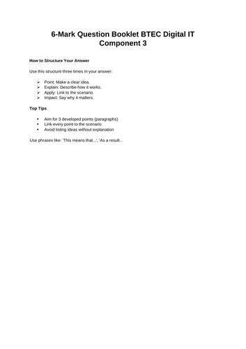 BTEC Tech Award Digital IT (2022) – Component 3 Practice Six Markers!