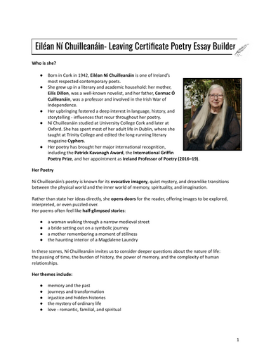 Eiléan Ní Chuilleanáin Poetry Essay Builder - Leaving Certificate English