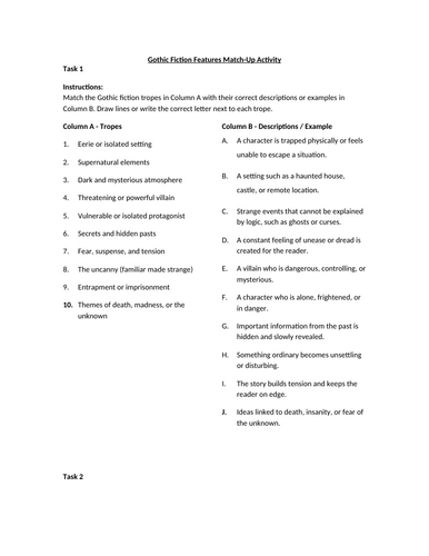 Gothic Features Worksheet