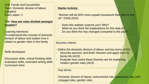 Topic 1 - Couples/domestic division of labour