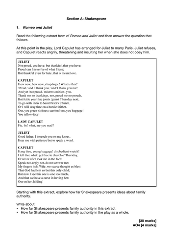 GCSE Romeo and Juliet Predicted Exam Questions 2026 (AQA)