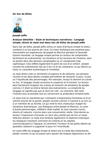 Un Sac de billes – Joseph Joffo – Direct Language and Oral Style
