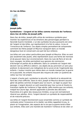 Un Sac de billes – Joseph Joffo – Symbolism: Money and Marbles as a Currency of Childhood