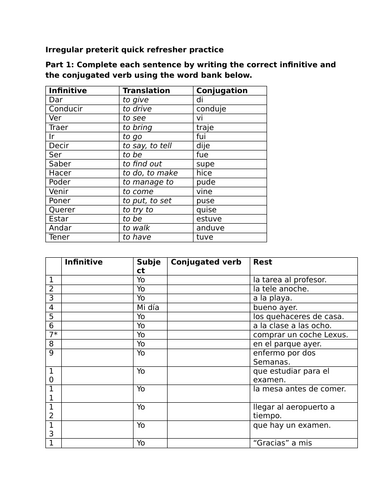Irregular preterit quick refresher practice