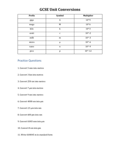 Unit Conversions/Orders of Magnitude
