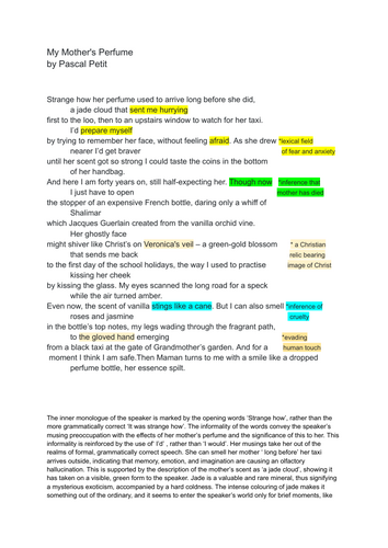 "My Mother's Perfume" Poetry analysis GCSE ENGLSIH LITERATURE