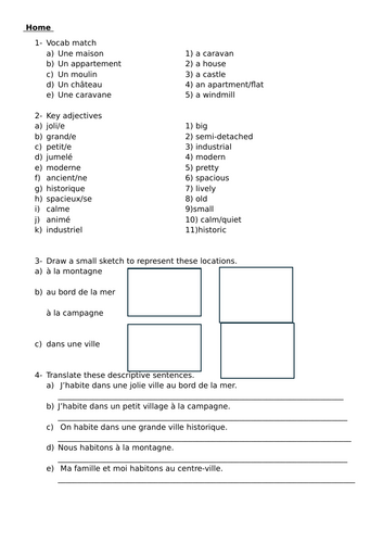 Home - French worksheet