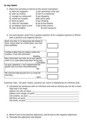 In My Town - French worksheet