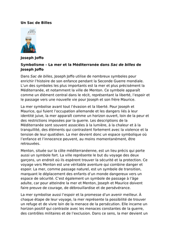 Un Sac de Billes – Joseph Joffo – Symbolism: The Sea and the Mediterranean
