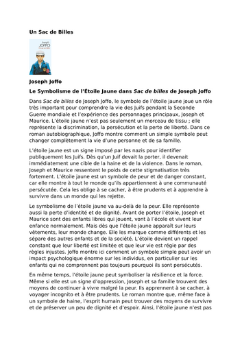 Un Sac de Billes – Joseph Joffo – Symbolism of the Yellow Star
