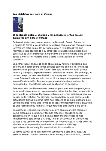 Las bicicletas son para el verano – Fernando Fernán Gómez – Contrast Between Dialogue and Events
