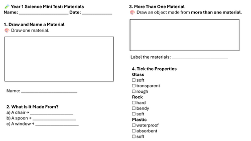 Year 1 Science Mini Test: Materials