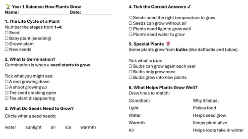 Year 1 Science: How Plants Grow Lesson 3