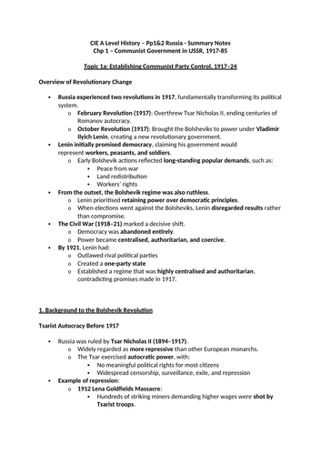Russia 1917-91 - Edexcel A Level International AL Paper 1 -Summary Notes