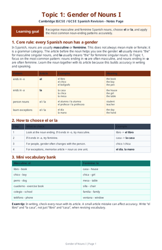SPANISH GENDER OF NOUNS