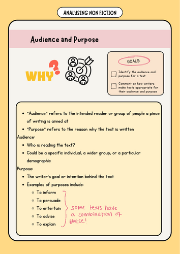 Audience and Purpose visual dual coded lesson handout