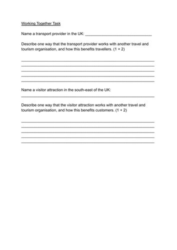 T&T BTEC working together task (transport provider and visitor attraction)