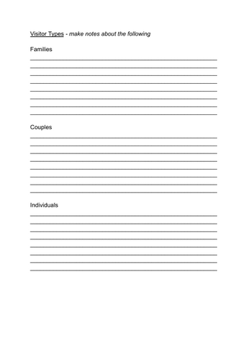 T&T BTEC notes table (visitor types plus profile and destination)