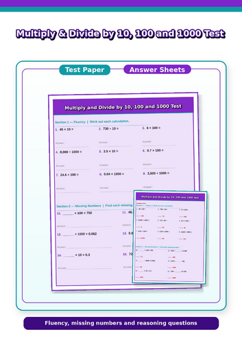 Test Paper - Multiplying and Dividing by 10, 100 and 1000
