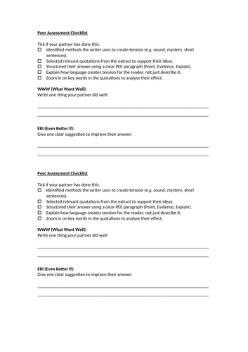 PEE Peer Assessment Checklist
