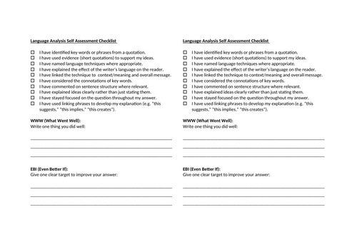 Language Analysis Self Assessment Checklist
