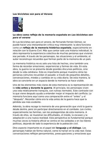 Las bicicletas son para el verano – The Play as a Reflection of Spanish Memory