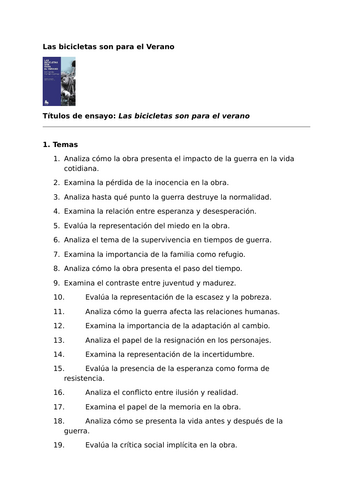 Las bicicletas son para el verano – Fernando Fernán Gómez – Essay Titles