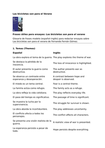 Las bicicletas son para el verano – Fernando Fernán Gómez – Essay Phrase Glossary