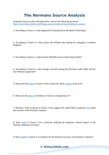 The Normans Source Analysis Worksheet