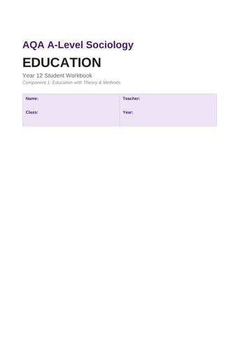 Education workbook - A level Sociology