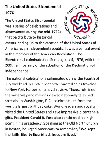 USA Bicentennial 1976 Handout