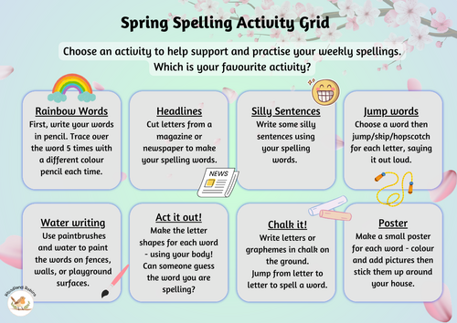 Spring Spelling Activity Grid-Multisensory