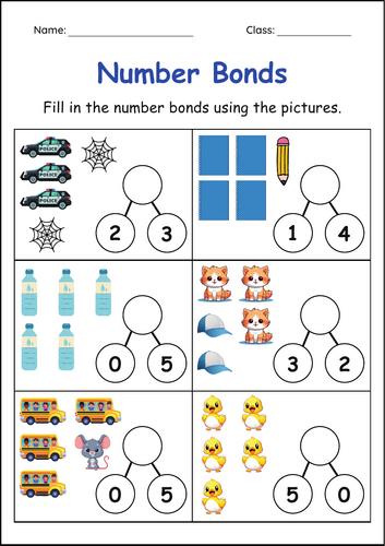 Addition Number Bonds to 5 and to 10 Worksheets – Missing Parts , Missing Whole
