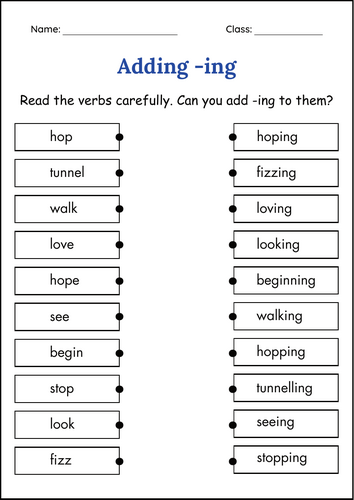 Adding ing to Verbs Grammar Worksheet – ing Endings Activity Book for Grade 1