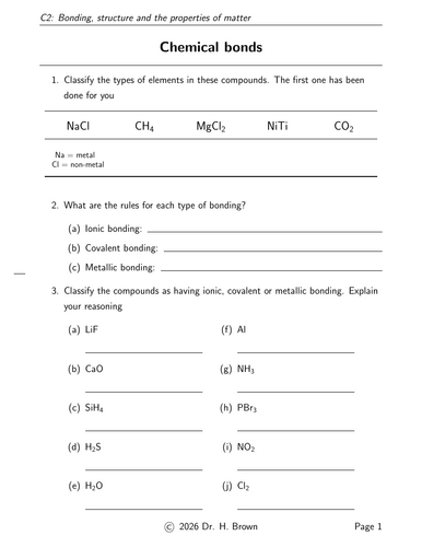 C2 - Chemical bonds worksheet